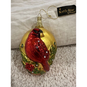 North Star Premier Glass Blown Egg With Cardinal Ornament